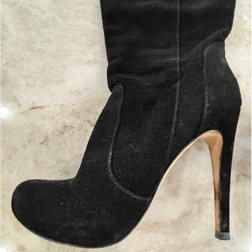 Charles David Black Suede Platform Knee-High Boots Size 8.5 Made in Italy - Picture 4 of 8